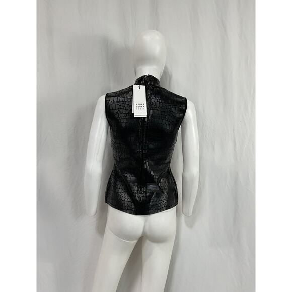 Hervé Léger 'Clarice' Black Rayon Mock-Neck Croc-Embossed Sleeveless Top Size M - Picture 3 of 5